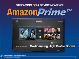 STREAMING ON A DEVICE NEAR YOU
Co-financing High Profile Shows
86© 2013 DeanDonaldson.com | All Rights Reserved
@DeanDonal...