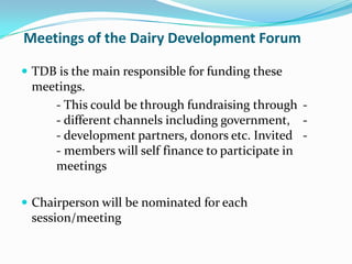 Dairy Development Forum terms of reference to guide formation