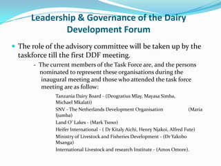 Dairy Development Forum terms of reference to guide formation