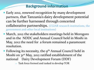 Dairy Development Forum terms of reference to guide formation