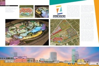 A distinctive curvilinear shape defines the       “Green” architecture figure prominently in the
Zonk’izizwe
                                             core of Zonk’izizwe, giving an unmistakably       Zonk’izizwe design, with innovations like bio-
                                             African imprint to this branded town center       water recycling/purification and solar power
Design/Completion: 1996/on-going
Midrand, Gauteng, Republic of South Africa   development between Johannesburg and              energy contributions. Zonk’izizwe’s renewable
Client: Old Mutual Investment Group          Pretoria. The Gautrain station and rapid rail     resource management, energy efficient
Property Investments                         link between the two cities is integral to        strategies and a pervasive conservation ethic
Land Area: 375 Ac/152 Ha
                                             the design and development of the master          sets a new standard for the future of eco-
Building Area: 5,000,000 square
feet/464,684 square meters                   plan. The vital heart of a larger master-         friendly South African development.
                                             planned community encompassing gated
                                                                                               A 12-story hotel and a series of mid-rise
                                             residential, office, retail, and mixed-use
                                                                                               residential towers overlook the manmade
                                             components, Zonk’izizwe transforms a plot of
                                                                                               lake, which sits at the center of Zonk’izizwe.
                                             prairie hillside into a one-of-a-kind mixed-use
                                                                                               Adjacent to a plot of public green park space,
                                             destination. Sustainable development and
                                                                                               the lake is fronted by a pedestrian Riverwalk
                                                                                               lined with restaurants, cafes, and arts and
                                                                                               crafts vendors. The lakefront promenade
                                                                                               connects to a central plaza bracketed by four
                                                                                               mid-rise office towers above retail. Plasma
                                                                                               screens, graphics and multimedia displays
                                                                                               enliven the plaza. Open promenades link
                                                                                               the plaza to department stores and other
                                                                                               commercial establishments, including a
                                                                                               prominent enclosed retail/entertainment
                                                                                               district with a multi-screen cinema megaplex.
                                                                                               This covered mall component features an
                                                                                               enormous skylit glass canopy above a central
                                                                                               ”arboretum” stocked with indigenous plants.

                                                                                               Zonk’izizwe, which means “all nations,”
                                                                                               celebrates its African heritage and climate
                                                                                               with open-air pedestrian streets and an
                                                                                               orientation that allows the winter sun to warm
                                                                                               its terraces and public spaces. Bright vibrant
                                                                                               coloring finds expression in African paving
                                                                                               designs, pennants and graphics. The entire
                                                                                               complex is family oriented, emphasizing
                                                                                               harmony with the natural surroundings while
                                                                                               combining interactive learning, recreation,
                                                                                               shopping, dining, and entertainment in a
                                                                                               safe, secure, and energized environment.
 