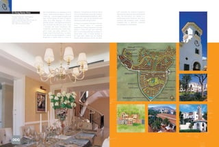 discovery. Conceptual axis elements bisect        park anchoring the northern component,
Xi Cheng Buena Vista                        The residential/mixed-use development of Xi
                                            Cheng – which loosely translates to “Dawn of    the site, forming intuitive connections between   which features detached and semi-detached
Design/Completion: 2004/ongoing             a New City” – exudes elegant tranquility and    thematic and topographical highlights. White      villas. The third parcel, Las Terrazas, is a
Location: Shenzhen, China                   style. Tucked against the base of majestic      stucco, stone, and clay tile materials recall     50,000-square-meter mixed-use area to the
Client: China Merchants Real Estate Ltd.;   Jiang Gang Shan Mountain, Xi Cheng’s            Spanish and Italian design themes.                northwest with restaurants, shops, serviced
Shenzhen OCT Real Estate Ltd.                                                                                                                 residential units, a clubhouse, community
                                            dramatic location – near downtown Shenzhen
Size: 568 acres/230 hectares                                                                Xi Cheng is composed of three interconnected
                                            and surrounded by hills and scenic vistas                                                         arts building and a kindergarten.
                                                                                            areas.    Buena    Vista,    a   residential
                                            – resonates with urban convenience and
                                                                                            neighborhood, features townhomes and villas
                                            comfortable community living. Pocket parks,
                                                                                            around a central hill park and community
                                            green space and water emphasize the
                                                                                            pool. A surrounding waterway encompasses
                                            organic nature of the master plan. The layout
                                                                                            Buena Vista, while a feature fountain to
                                            flows with the existing topography; a natural
                                                                                            the south adds visibility from the roadway
                                            progression of spaces adds to a sense of
                                                                                            beyond. Water elements spill into the linear
 