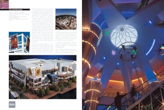 For all its visual intensity, two key features
The Zone@Rosebank
                                            set the (loud) tone for the Zone@Rosebank, a
                                            bold, high-tech urban entertainment center in
Design/Completion: 1998/2000
Location: Johannesburg, Guateng, Republic   Johannesburg’s Rosebank suburb. One is the
of South Africa                             graphic power of an electrified streetscape,
Client: Old Mutual Investment Group         which takes advantage of Rosebank’s
Property Investments
                                            enviable corner location at the intersection
Size: 290,520 square feet/27,000 square
meters                                      of Oxford Road, a major municipal artery,
                                            and Tyrwhitt Avenue, a popular pedestrian
                                            street. Rosebank engages the street, with the
                                            exterior chiefly serving as a medium for the
                                            contemporary graphic design expressions of
                                            its tenants, which include upscale boutiques,
                                            high-tech arcades, Internet cafés and themed
                                            restaurants, department store and 14-screen
                                            multiplex cinema. Rather than leave these        of the cone shape and the rose-petal design
                                            designs to chance, Design Group worked           of its skylight draw attention and movement
                                            with tenants to create high-energy, studio-      upward. The cone walls at the cinema level
                                            like design identities. The studio environment   double as advertisement or movie trailer
                                            also carries to interior mall and court areas,   projection screens. At night, the cone shines
                                            with prominent tenant merchandising and          as a beacon on the urban landscape.
                                            promotions.
                                                                                             At the time of publication, a mixed-use
                                            The second defining feature is a cone-           expansion, including shopping, hotel and
                                            shaped skylight cutting through the center’s     residential components, is in the planning
                                            core into the third-level lobby. An interior     and design stages.
                                            cylinder descends from the cone through
                                                                                             ICSC International Design and Development
                                            the first two levels, connecting the cinema
                                                                                             Award – Certificate of Merit, Renovation or
                                            lobby to the shopping below. The dynamism
                                                                                             Expansion of an Existing Project, 2001
 