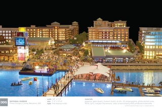 © 2013 Development Design Group, Inc. All Rights Reserved.
NATIONAL HARBOR
Prince George’s County, Maryland, USA
scale 1/8” = 1’-0”
size 7’-0” x 12’-0”
type ﬁnal leasing model
materials
plywood, gator board, museum board, acrylic, UV polypropylene, photo-etched brass,
PETG, Lycra, compact ﬂuorescents, video screens playing DDG-produced multimedia
 