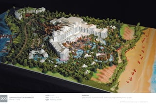 © 2013 Development Design Group, Inc. All Rights Reserved.
QINGSHUI BAY JW MARRIOTT
Hainan, China
scale 1:500
size 3’-0” x 4’-0”
type massing model
materials
gator board, museum board, foam core, high-density foam, acrylic
 