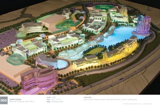 © 2013 Development Design Group, Inc. All Rights Reserved.
ZONK’IZIZWE
Midrand, Gauteng, South Africa
scale 1:300
size 4’-0” x 5’-0”
type massing model
materials
gator board, museum board, high-density foam, acrylic, lighting gels
 