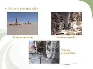 • Secuencia de operación

Sondas en operación

Sondas perforando

Vista a la
geomembrana

 