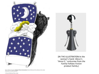 [IN THE ILLUSTRATION In the
   woman’s hand: Alessi’s
“Anna G.” corkscrew from the
    Family Follows Fiction
      product family.]
 