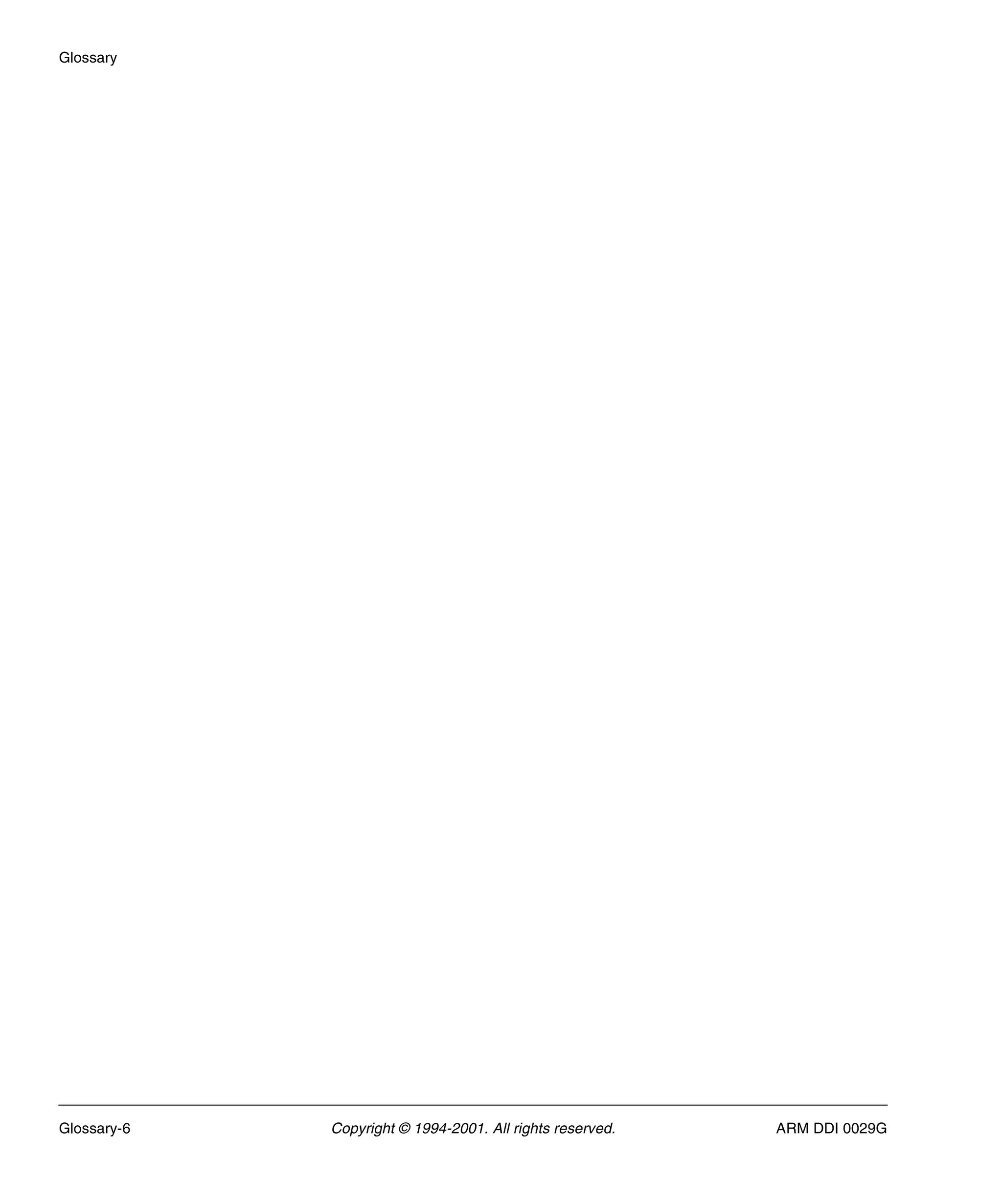 Glossary
Glossary-6 Copyright © 1994-2001. All rights reserved. ARM DDI 0029G
 