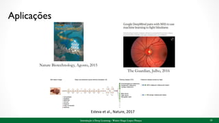 Aplicações
33
The Guardian, Julho, 2016
Esteva et al., Nature, 2017
Nature Biotechnology, Agosto, 2015
Introdução à Deep Learning - Walter Hugo Lopez Pinaya
 