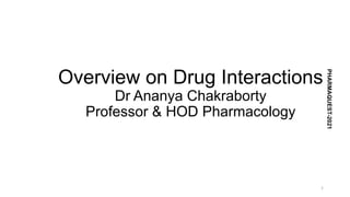 Overview on Drug Interactions
Dr Ananya Chakraborty
Professor & HOD Pharmacology
PHARMAQUEST-2021
1
 