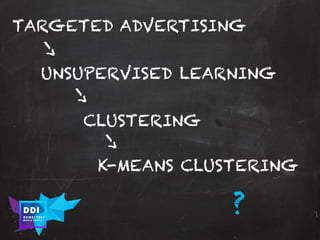DDI
R O M E| 2017
M A RI O C A RTI A
TARGETED ADVERTISING
UNSUPERVISED LEARNING
CLUSTERING
K-MEANS CLUSTERING
?
 