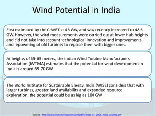 Wind Potential in IndiaSource : http://www.indianwindpower.com/pdf/GWEO_A4_2008_India_LowRes.pdf