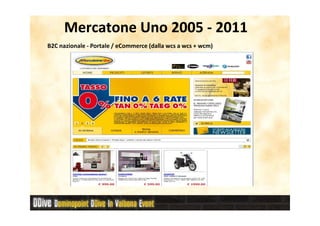 Mercatone Uno 2005 - 2011
B2C nazionale - Portale / eCommerce (dalla wcs a wcs + wcm)
 
