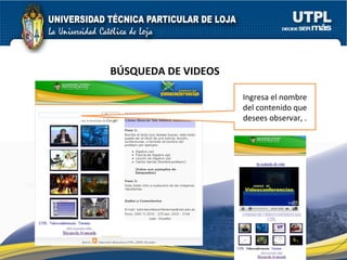 BÚSQUEDA DE VIDEOS Ingresa el nombre del contenido que desees observar, . 