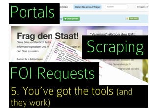 Portals
                 Scraping
FOI Requests
5. You’ve got the tools (and
they work)
 
