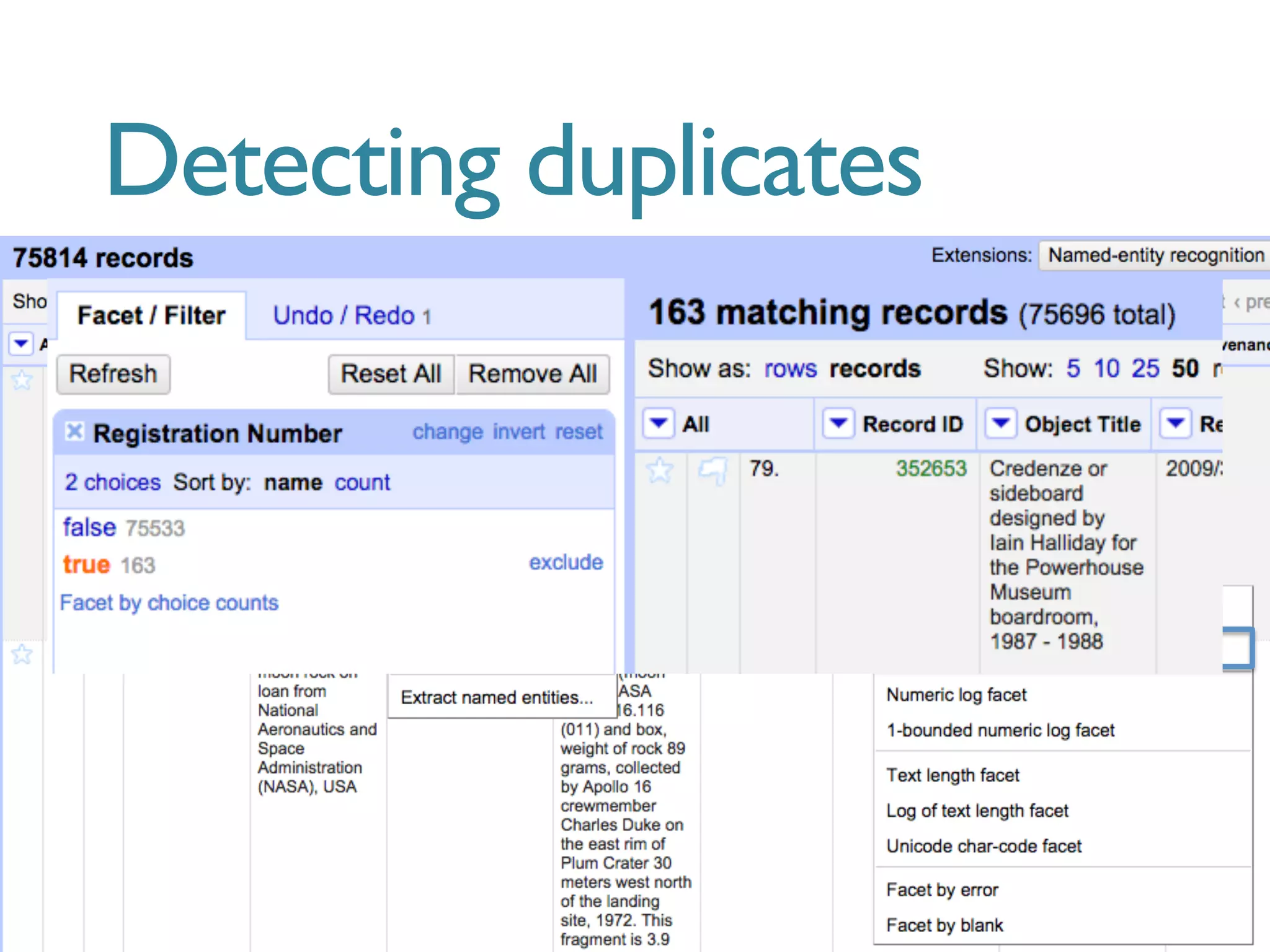 Detecting duplicates
 