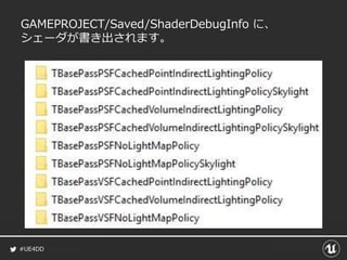 #UE4DD
GAMEPROJECT/Saved/ShaderDebugInfo に、
シェーダが書き出されます。
 