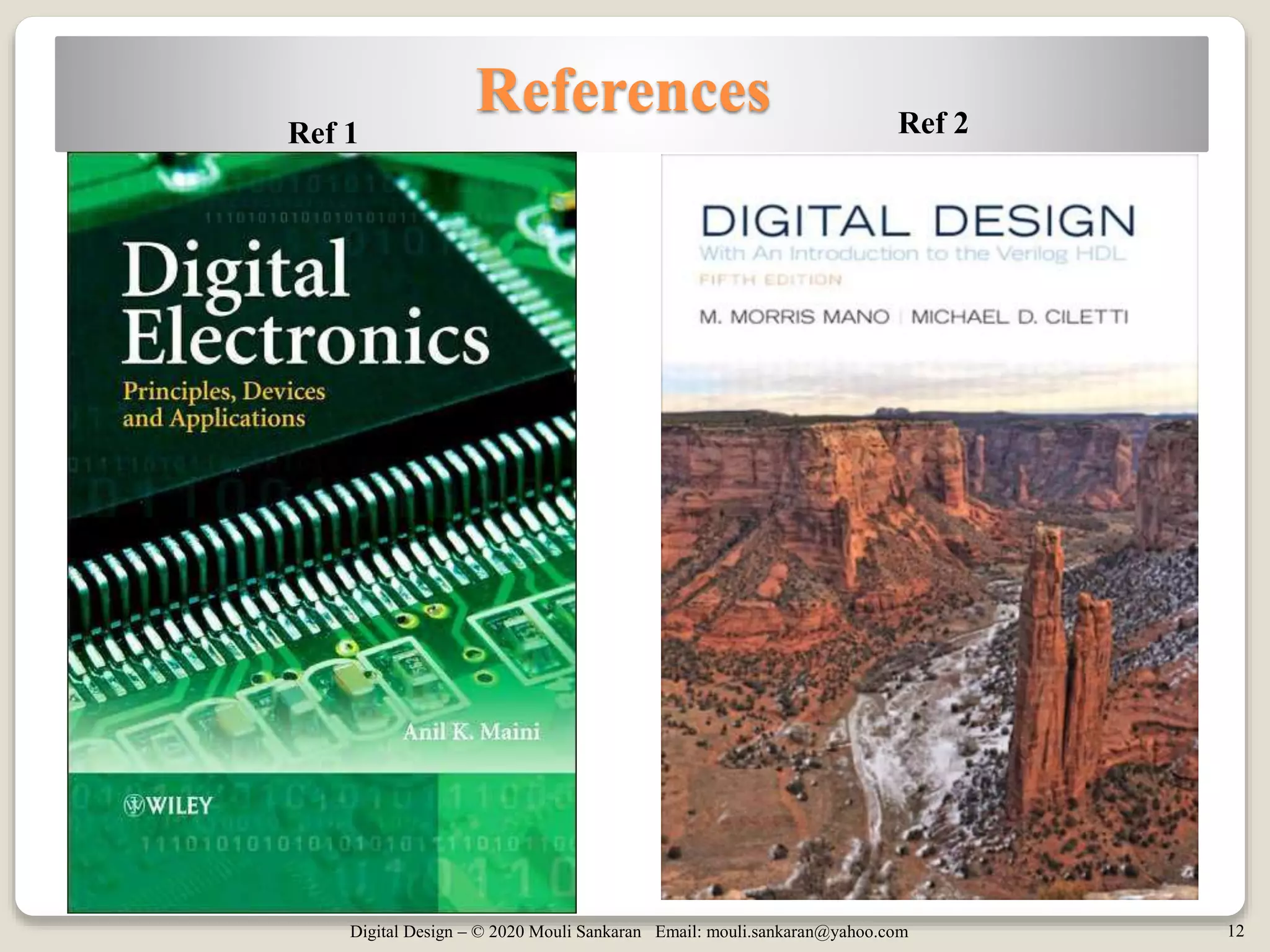 Digital Design – © 2020 Mouli Sankaran Email: mouli.sankaran@yahoo.com 12
References
Ref 1 Ref 2
 