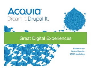 1
Dream It.Drupal It. 


Emma Acton
Senior Director
EMEA Marketing

Great Digital Experiences
 