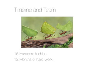 Timeline and Team

15 Hardcore techies"
12 Months of hard-work

 