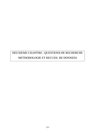 155
DEUXIEME CHAPITRE : QUESTIONS DE RECHERCHE
METHODOLOGIE ET RECUEIL DE DONNEES
 