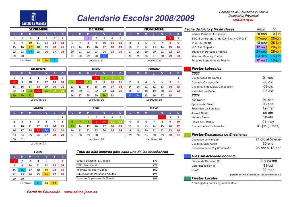 Calendario Escolar calendario escolar castilla la mancha ciudad real