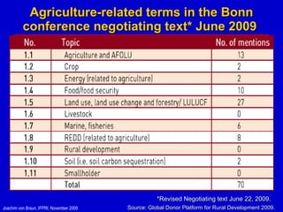 Agriculture-related terms in the Bonn conference negotiating text* June 2009  Source: Global Donor Platform for Rural Development 2009. *Revised Negotiating text June 22, 2009. 