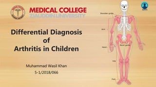 Differential Diagnosis
of
Arthritis in Children
Muhammad Wasil Khan
5-1/2018/066
 