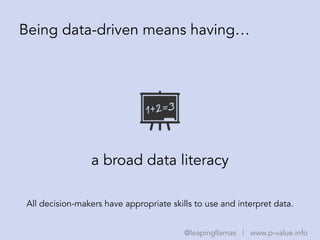 a broad data literacy
Being data-driven means having…
All decision-makers have appropriate skills to use and interpret dat...