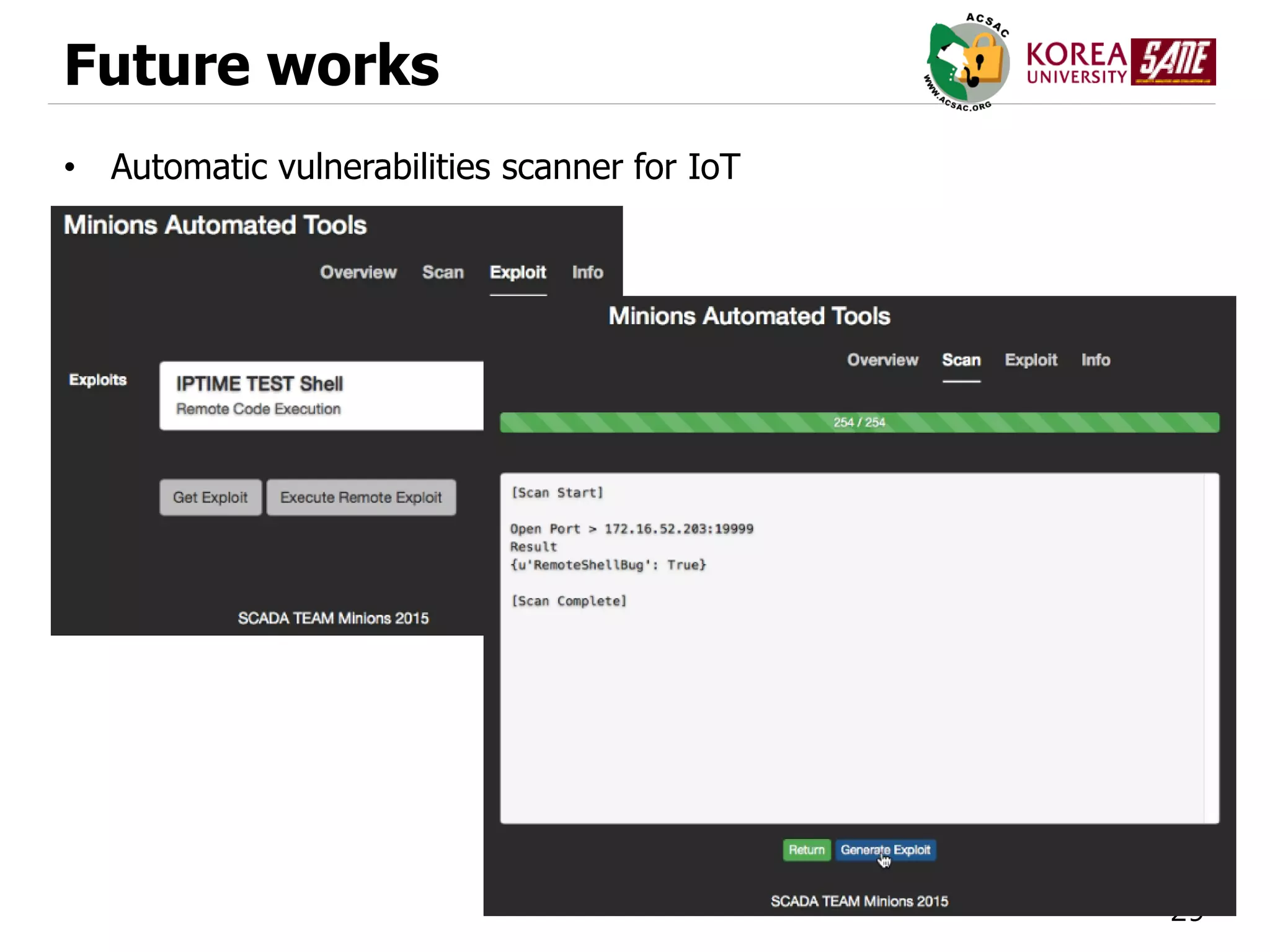 29
Future works
• Automatic vulnerabilities scanner for IoT
 