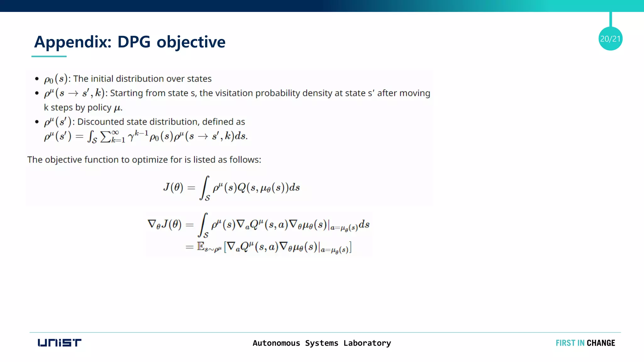 Autonomous Systems Laboratory
20/21
Appendix: DPG objective
 
