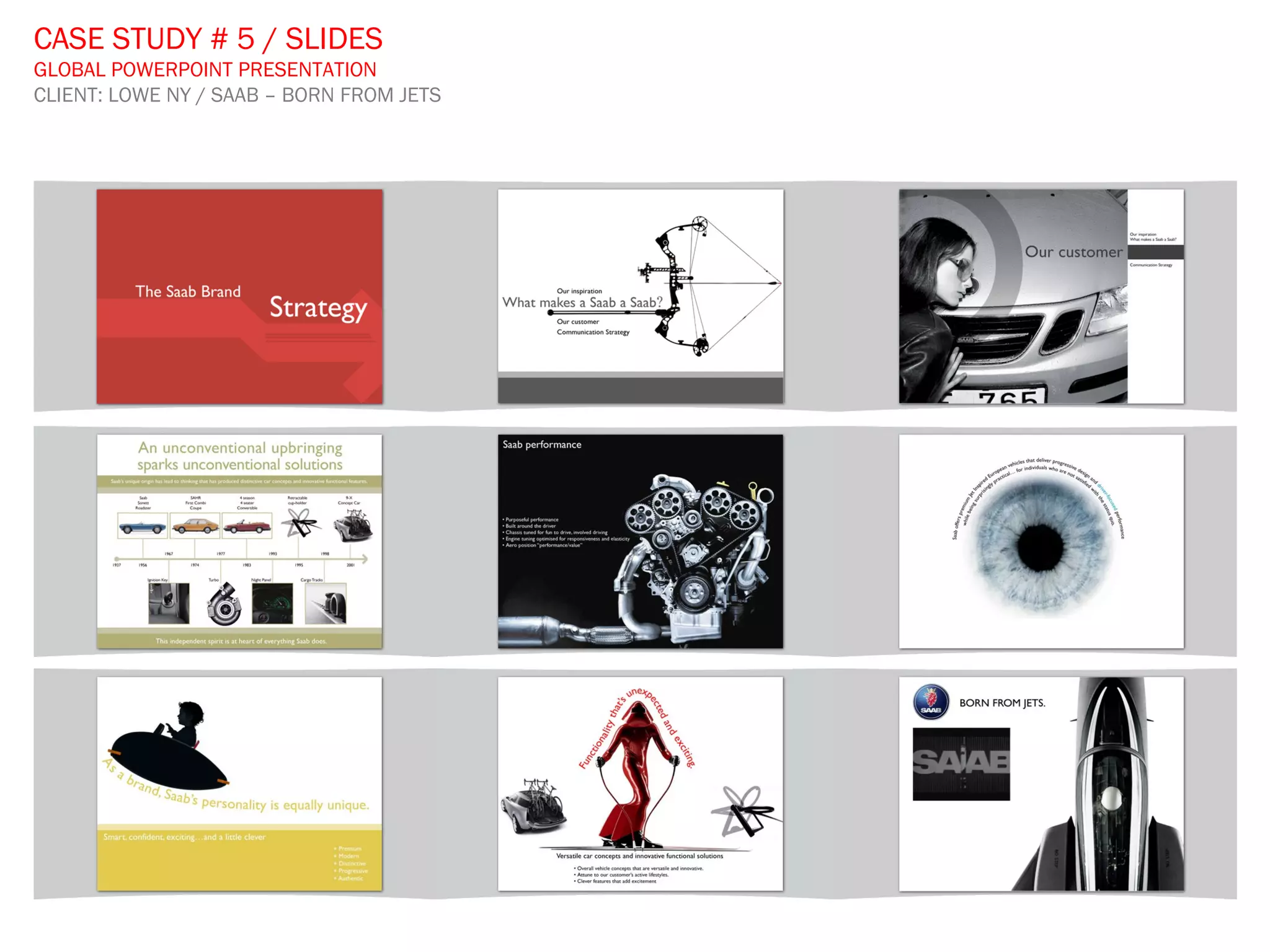 CASE STUDY # 5 / SLIDES GLOBAL POWERPOINT PRESENTATION CLIENT: LOWE NY / SAAB – BORN FROM JETS 