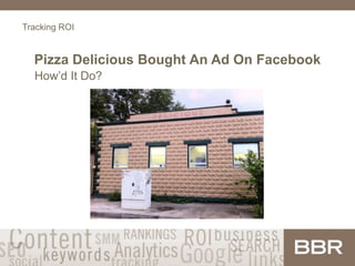 Tracking ROI
Pizza Delicious Bought An Ad On Facebook
How’d It Do?
 