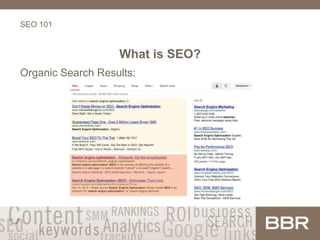 SEO 101
What is SEO?
Organic Search Results:
 
