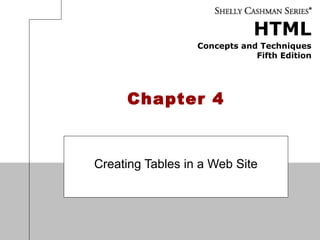 HTML
Concepts and Techniques
Fifth Edition
Chapter 4
Creating Tables in a Web Site
 