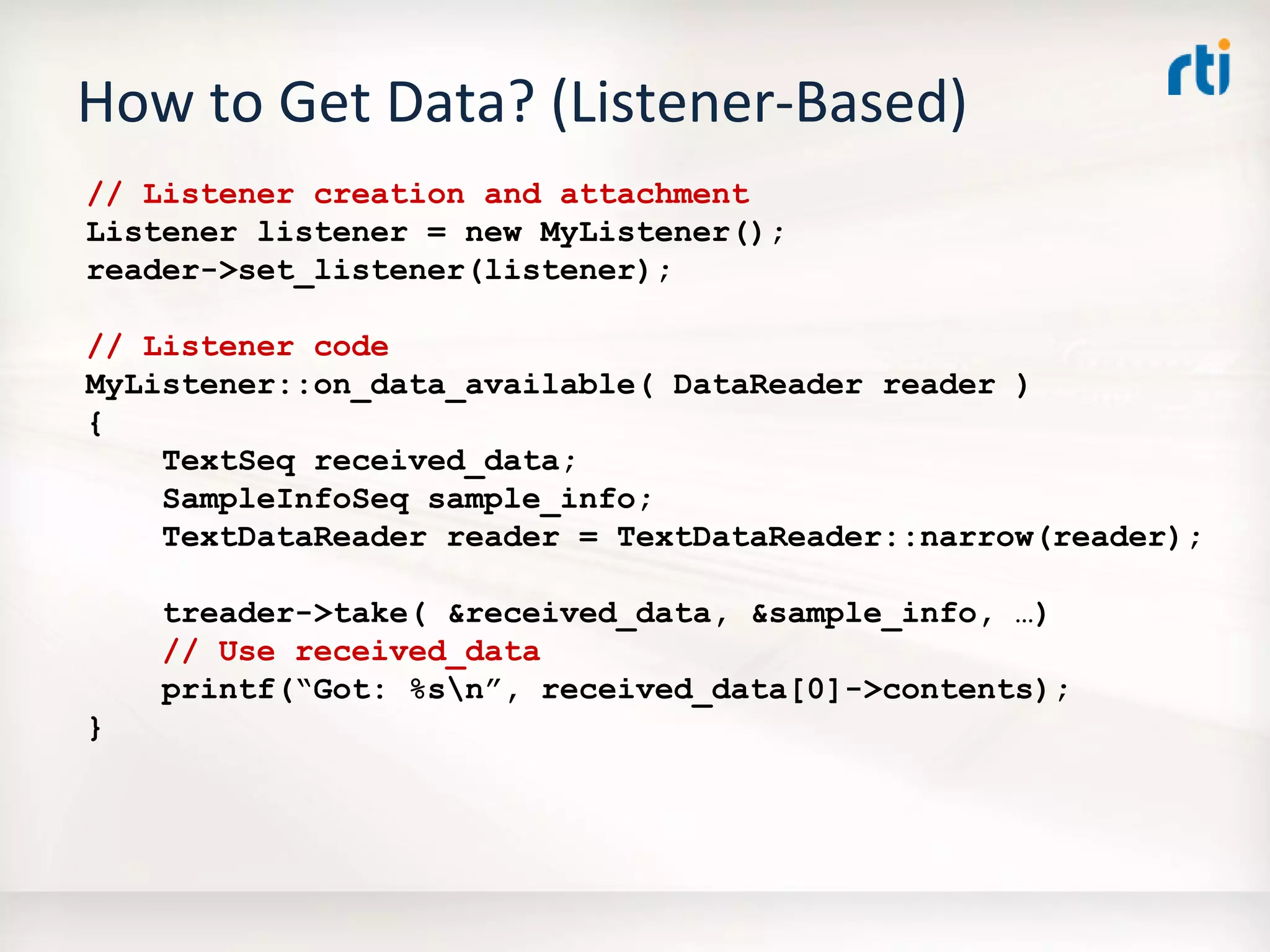 OMG Data Distribution Service (DDS) Advanced Tutorial
