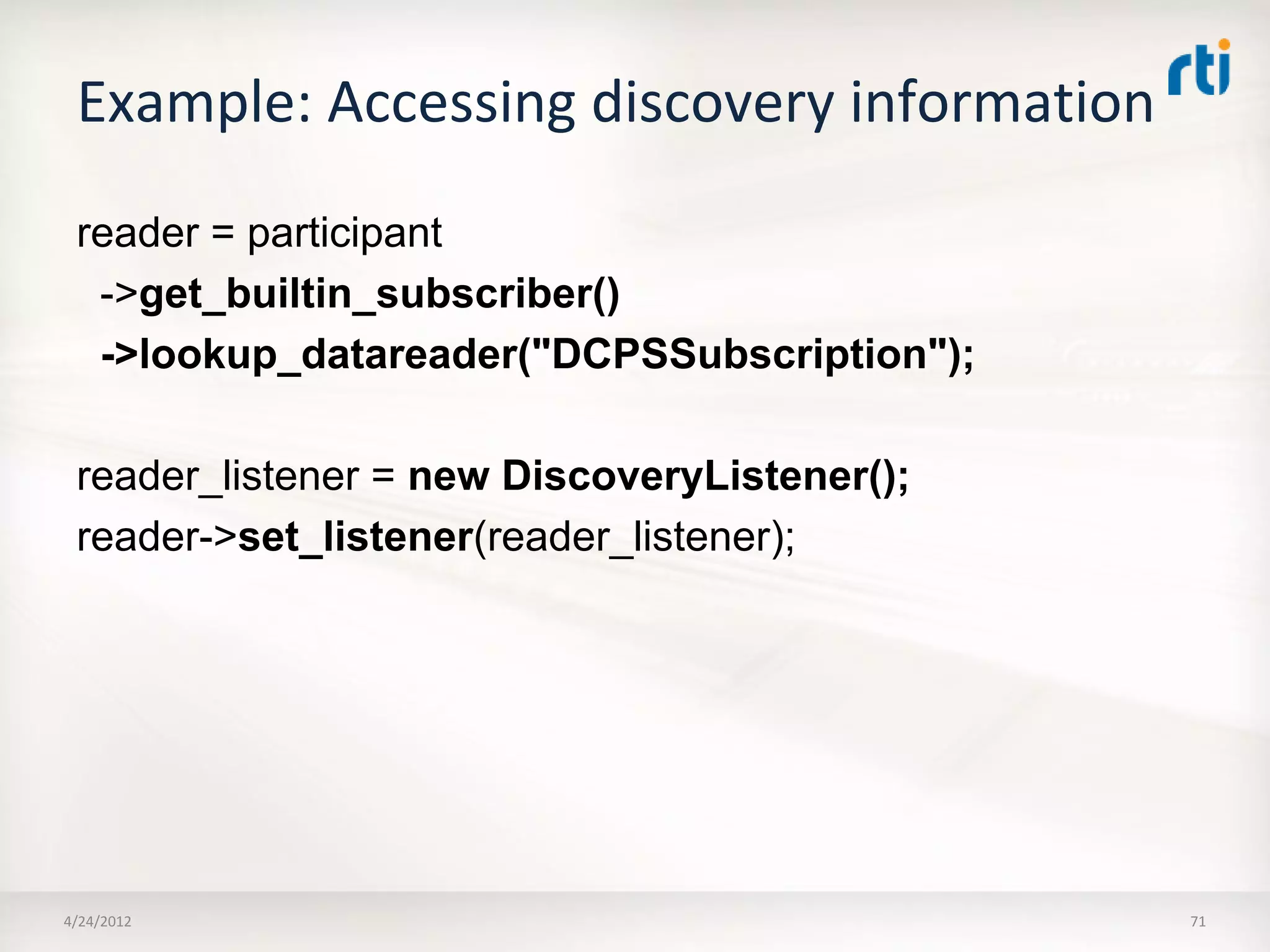 OMG Data Distribution Service (DDS) Advanced Tutorial