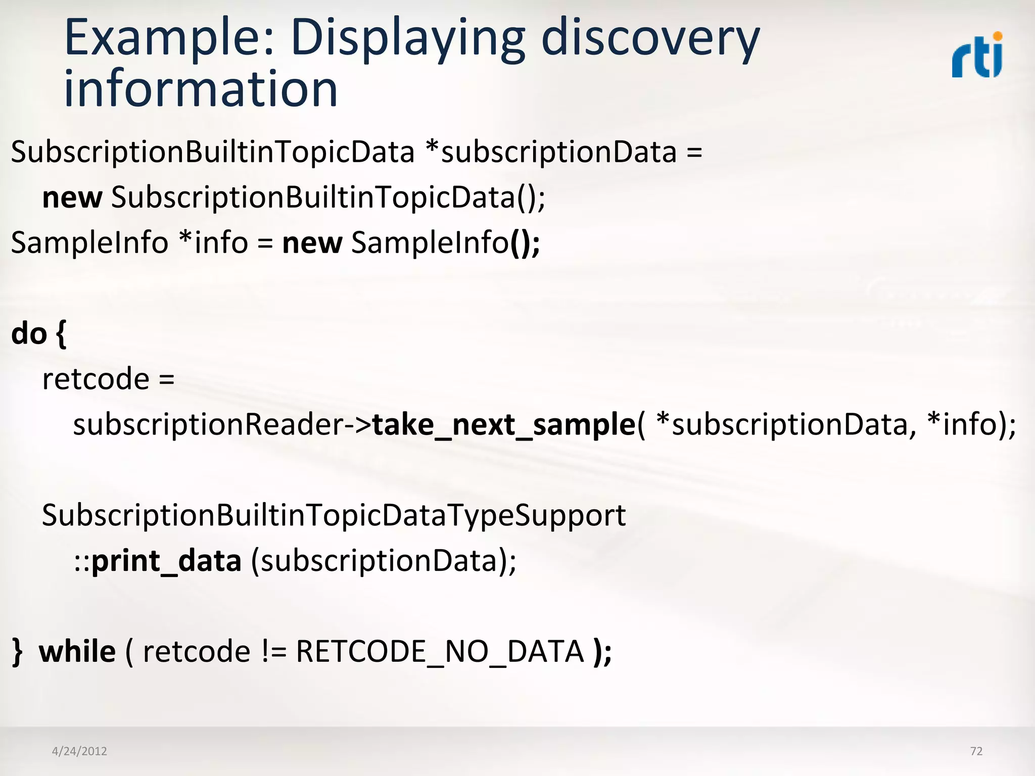 OMG Data Distribution Service (DDS) Advanced Tutorial
