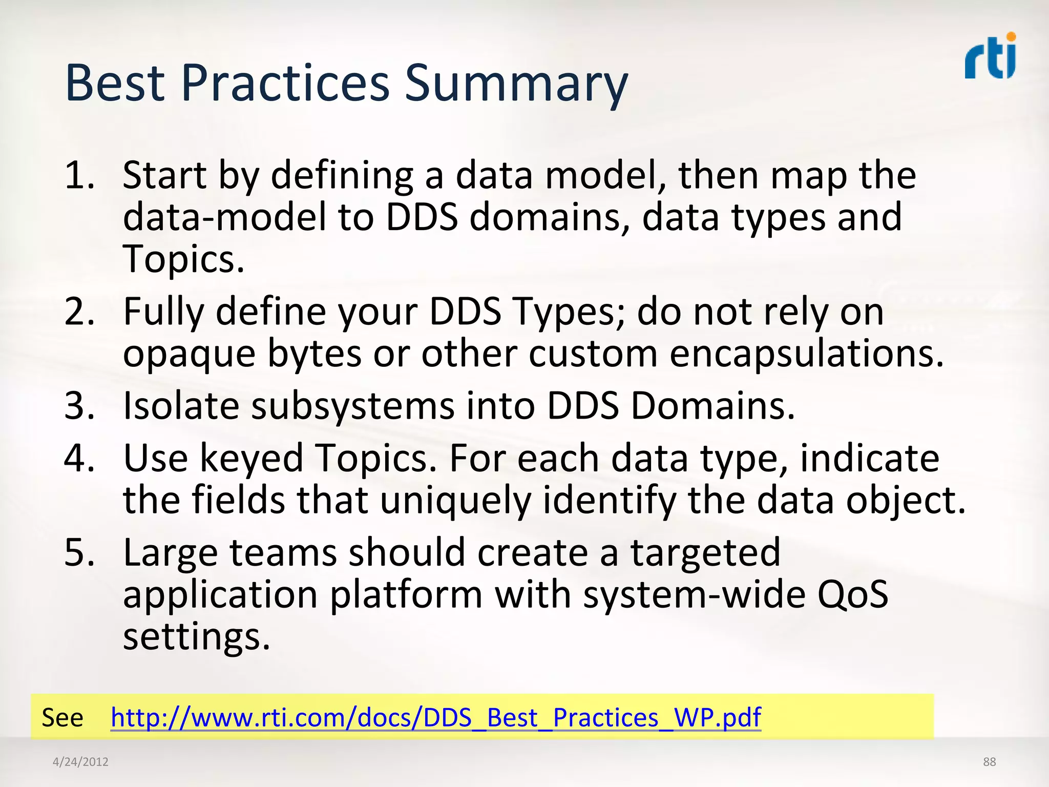 OMG Data Distribution Service (DDS) Advanced Tutorial
