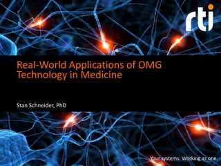 Your systems. Working as one.
Real-World Applications of OMG
Technology in Medicine
Stan Schneider, PhD
 