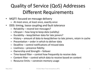 Quality of Service (QoS) Addresses
Different Requirements
• MQTT: focused on message delivery
– At most once, at least onc...