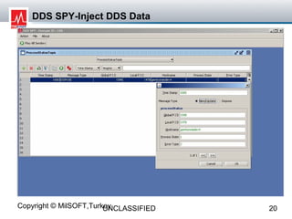 DDS SPY-Inject DDS Data




Copyright © MilSOFT,Turkey
                        UNCLASSIFIED   20
 
