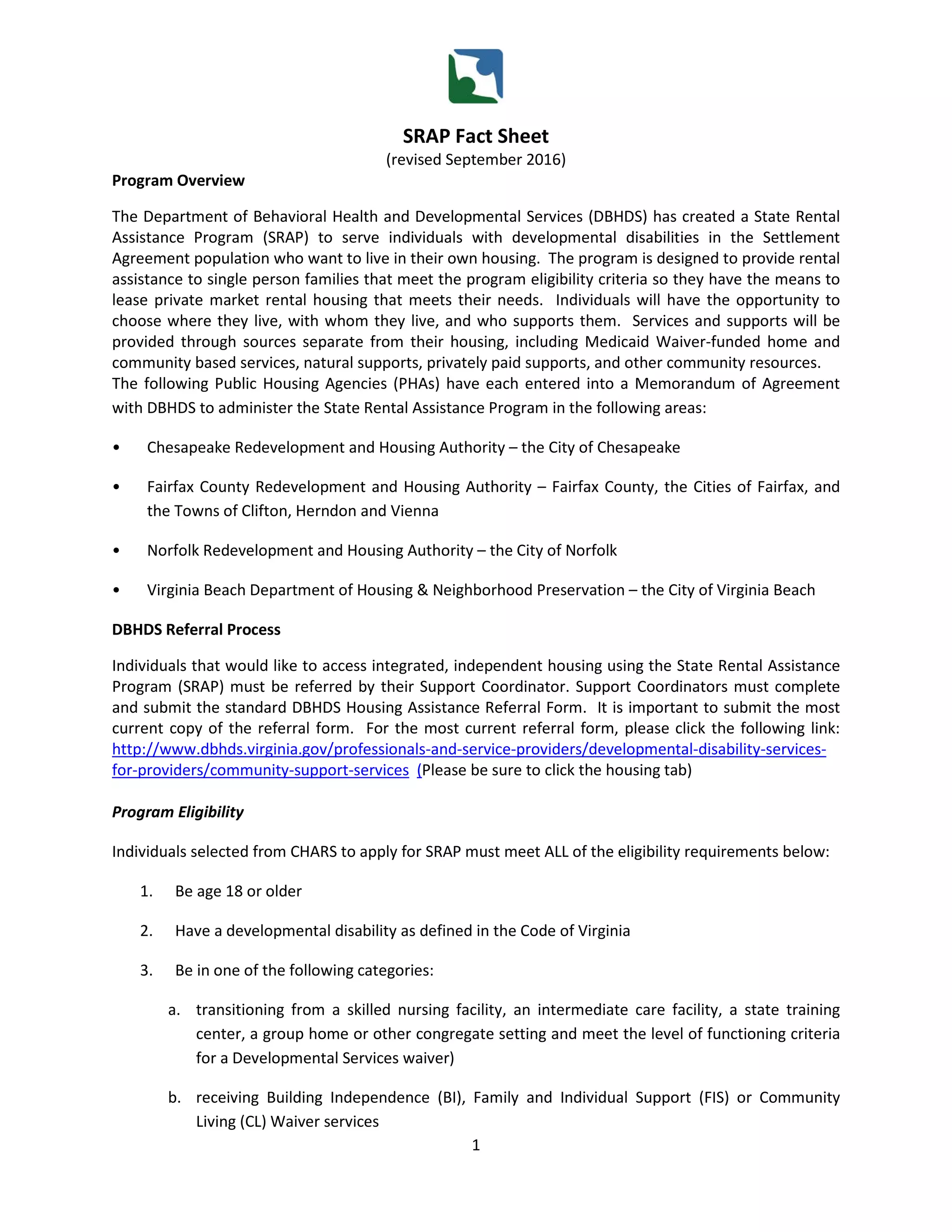 DDS SRAP Fact Sheet Sept. 16 | PDF
