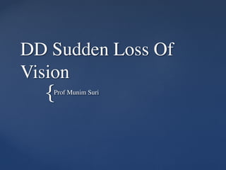{
DD Sudden Loss Of
Vision
Prof Munim Suri
 