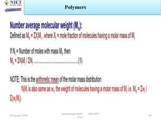 30 January 2024
Swarupanjali Padhi MPH102T
Unit 1
54
Polymers
 
