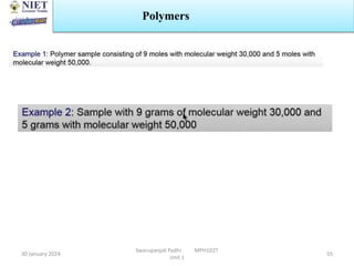 30 January 2024
Swarupanjali Padhi MPH102T
Unit 1
55
Polymers
 