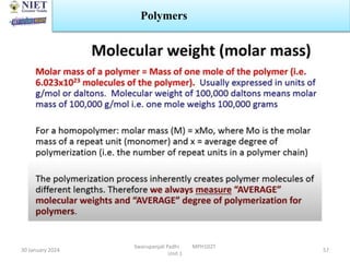 30 January 2024
Swarupanjali Padhi MPH102T
Unit 1
57
Polymers
 