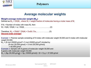 30 January 2024
Swarupanjali Padhi MPH102T
Unit 1
58
Polymers
 