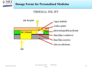 30 January 2024
Swarupanjali Padhi MPH102T
Unit 1
76
Dosage Forms for Personalized Medicine
 